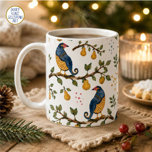 Whimsical Partridge Pear Tree Blue Christmas Coffee Mug