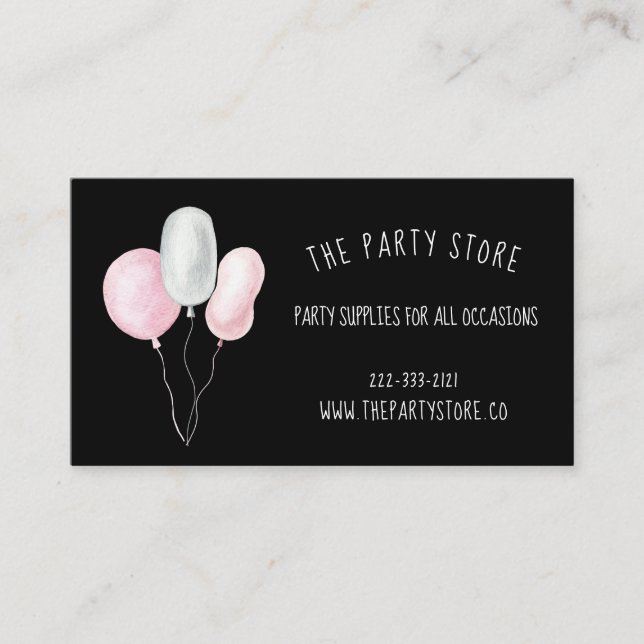 Whimsical Party Balloons Business Card (Front)