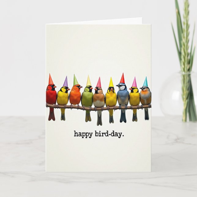 Whimsical Party Birds Birthday Card (Front)