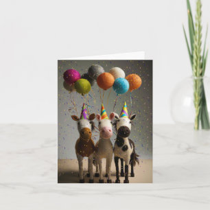 Whimsical Party Horses with Colourful Balloons Card