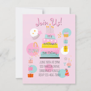 Whimsical Partytime Kids Brithday Invitation Postcard