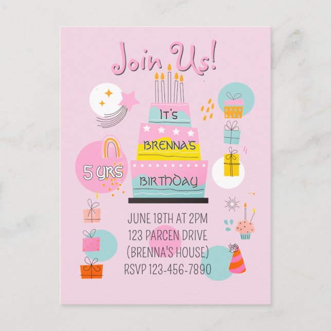 Whimsical Partytime Kids Brithday Invitation Postcard (Front)
