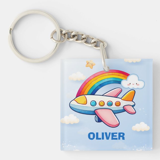 Whimsical Passanger Aeroplane with Rainbow Key Ring (Front)