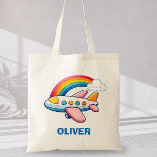Whimsical Passanger Aeroplane with Rainbow Tote Bag