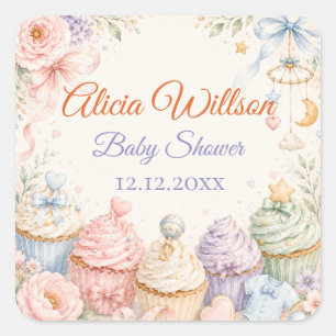 Whimsical Pastel Baby Shower Square Sticker