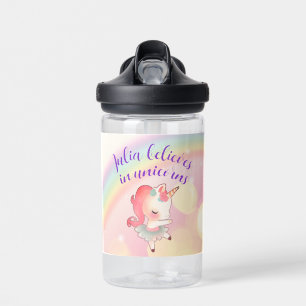 Whimsical Pastel Believe In Unicorns 1st Birthday Water Bottle