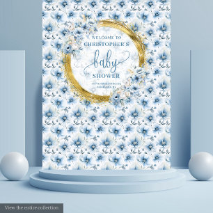 Whimsical Pastel Blue Gold Baby Shower Backdrop Tapestry