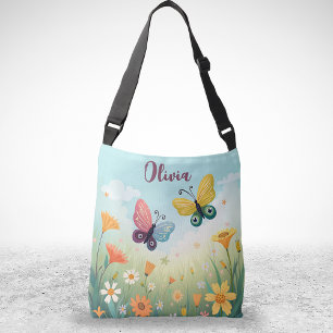 Whimsical Pastel Butterfly Garden Crossbody Bag