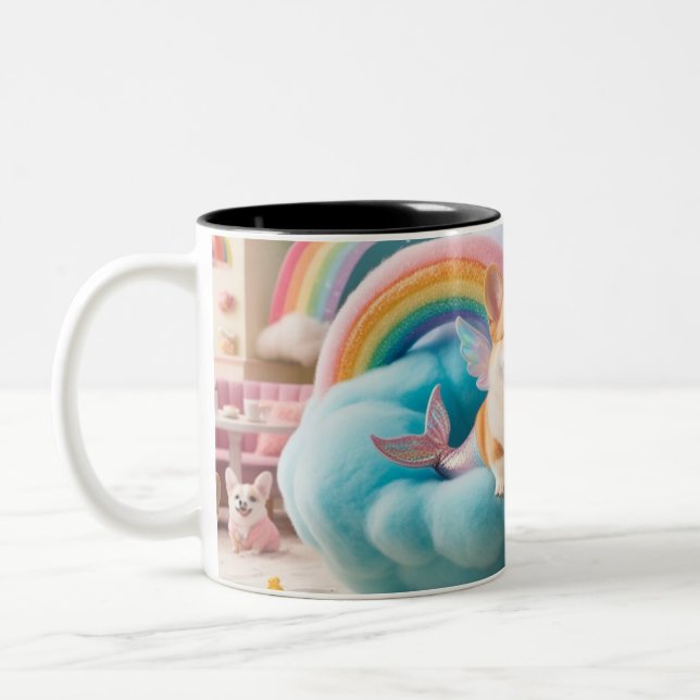whimsical pastel cafe Two-Tone coffee mug (Left)