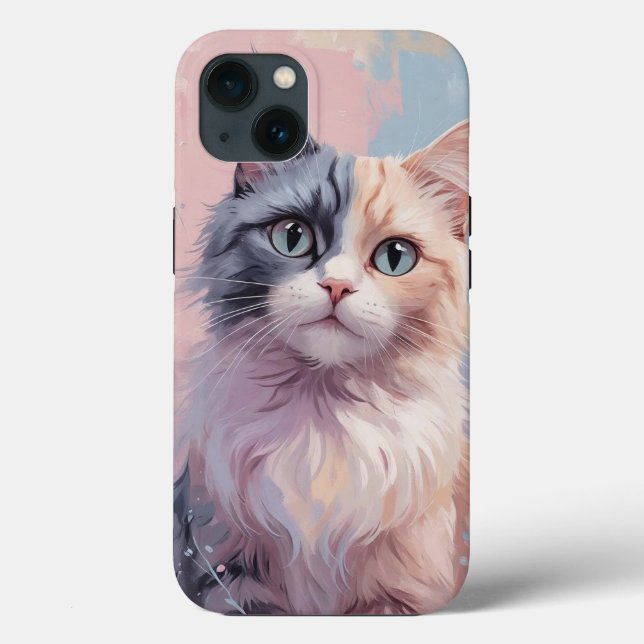Whimsical Pastel Cat – Half Grey, Half Ginger Feli Case-Mate iPhone Case (Back)