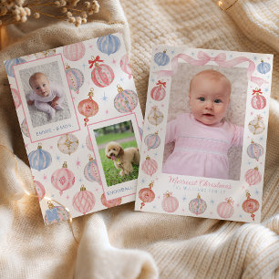 Whimsical Pastel Christmas Ornaments Photo Holiday Card