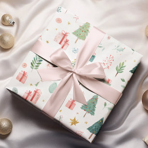 Whimsical Pastel Christmas Pattern Wrapping Paper