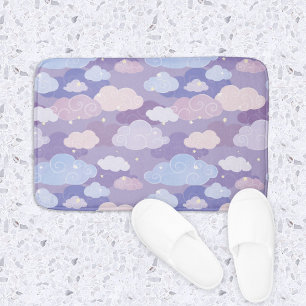 Whimsical Pastel Clouds and Stars Pattern Bath Mat