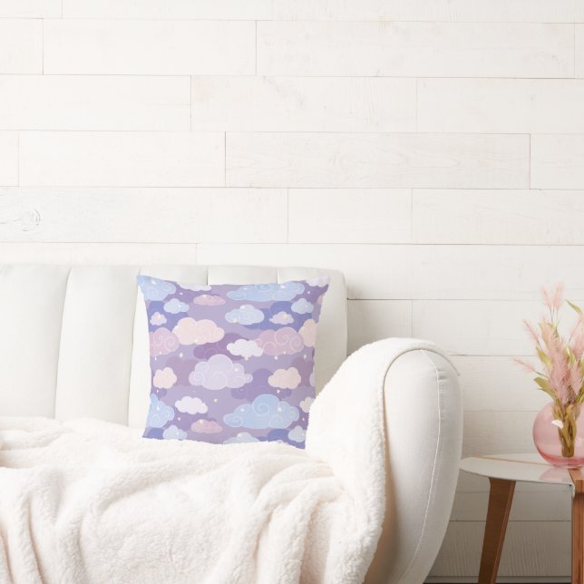 Whimsical Pastel Clouds and Stars Pattern Cushion (Couch)