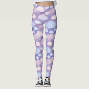 Whimsical Pastel Clouds and Stars Pattern Leggings