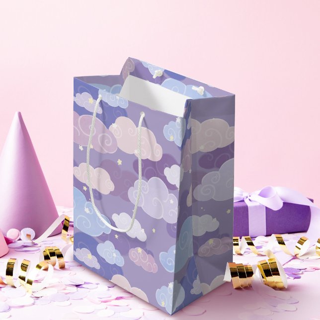 Whimsical Pastel Clouds and Stars Pattern Medium Gift Bag (Whimsical Clouds Gift Bag)