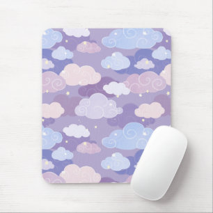 Whimsical Pastel Clouds and Stars Pattern Mouse Mat