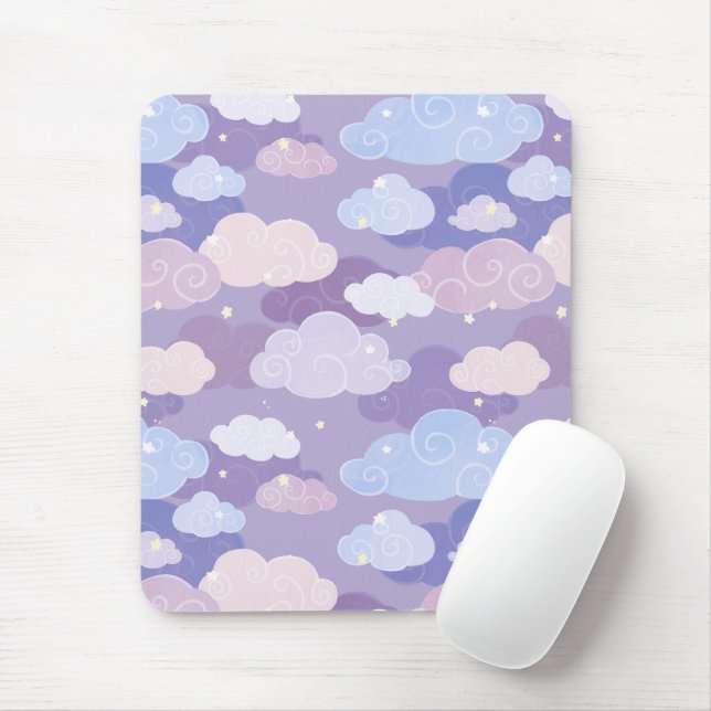 Whimsical Pastel Clouds and Stars Pattern Mouse Mat (With Mouse)