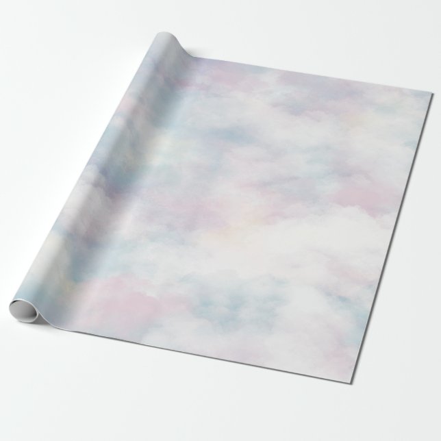 Whimsical Pastel Clouds Wrapping Paper (Unrolled)