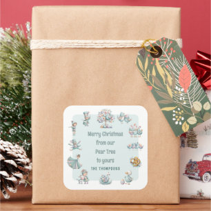 Whimsical Pastel Colors 12 Days of Christmas Square Sticker