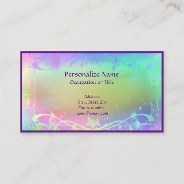 Whimsical Pastel Colour Design with Purple Border Business Card (Front)