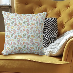 Whimsical Pastel Cute Easter Eggs Floral Patter Cushion