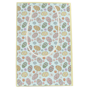 Whimsical Pastel Cute Easter Eggs Floral Patter Medium Gift Bag