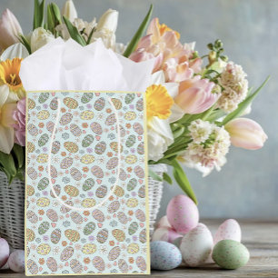 Whimsical Pastel Cute Easter Eggs Floral Patter Medium Gift Bag