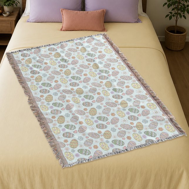 Whimsical Pastel Cute Easter Eggs Floral Patter Throw Blanket (Creator Uploaded)