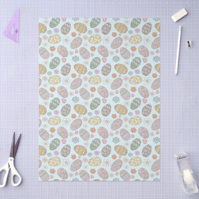Whimsical Pastel Cute Easter Eggs Floral Patter Tissue Paper (Craft)