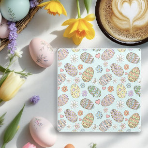 Whimsical Pastel Cute Easter Eggs Floral Pattern Glass Coaster