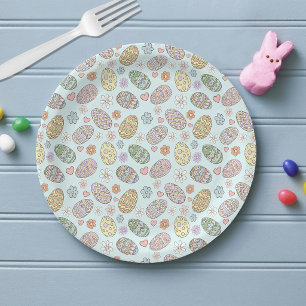Whimsical Pastel Cute Easter Eggs Floral Pattern Paper Plate
