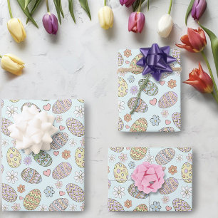 Whimsical Pastel Cute Easter Eggs Floral Pattern Wrapping Paper Sheet