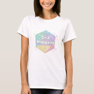 Whimsical Pastel d20 Crit Happens Gaming Art T-Shirt