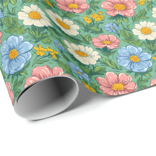Whimsical Pastel Ditsy Floral Meadow Pattern Wrapping Paper