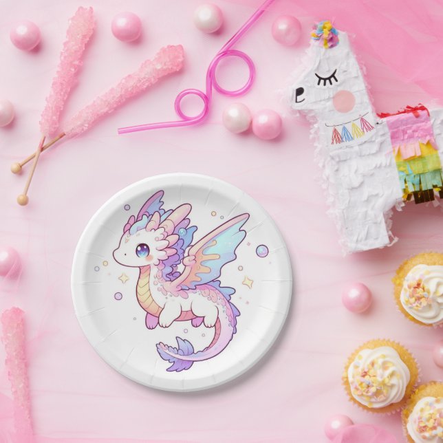 Whimsical Pastel Dragon Baby Shower Paper Plate (Party)