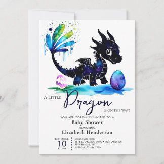 Whimsical Pastel Dragon Boy Baby Shower Invitation