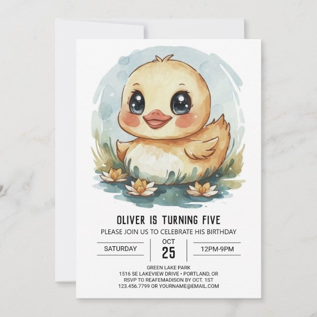 Whimsical Pastel Duck Birthday Invitation (Front)