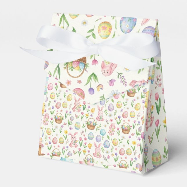 Whimsical Pastel Easter Bunny & Floral Pattern Favour Box (Front Side)