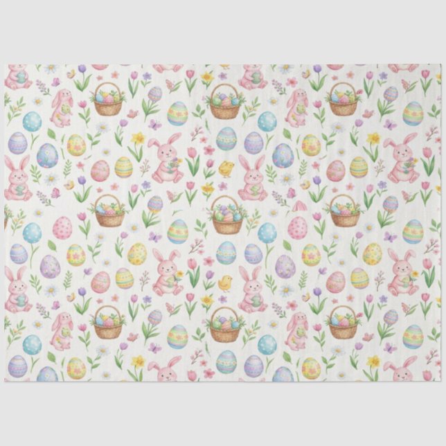 Whimsical Pastel Easter Bunny & Floral Pattern Tissue Paper (Front)