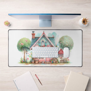 Whimsical Pastel Fairy Tale Cottage Art Desk Mat