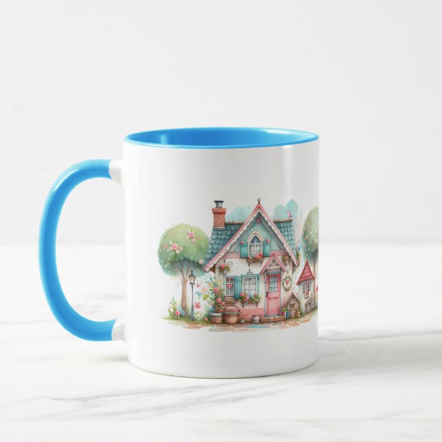 Whimsical Pastel Fairy Tale Cottage Art Mug (Left)