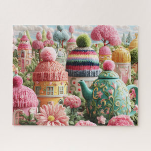 Whimsical Pastel Fairy Town with Teapots and Hats Jigsaw Puzzle