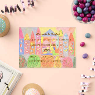 Whimsical Pastel Fairytale Castle Birthday Acrylic Invitations