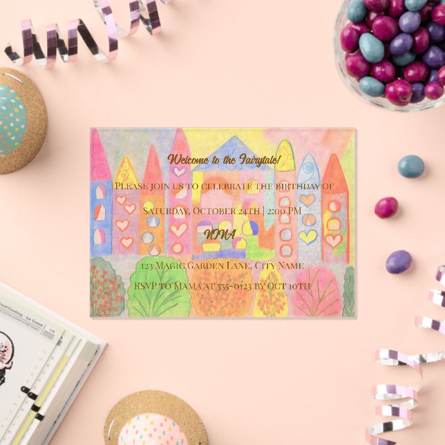 Whimsical Pastel Fairytale Castle Birthday Acrylic Invitations (Insitu (Celebration))