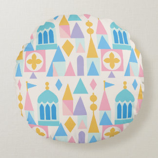 Whimsical Pastel Fairytale Castle Geometric Round Cushion