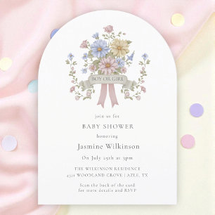 Whimsical pastel floral Baby Shower QR code Invitation