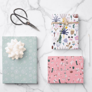 Whimsical Pastel Floral & Botanical Wrapping Paper