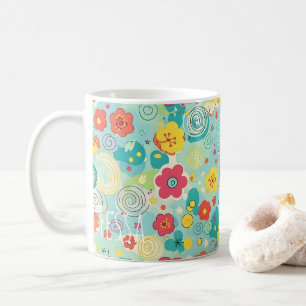 Whimsical Pastel Floral Button Pattern Coffee Mug