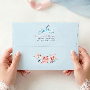 Whimsical Pastel Flowers and Blue Bow Elegant Envelope
